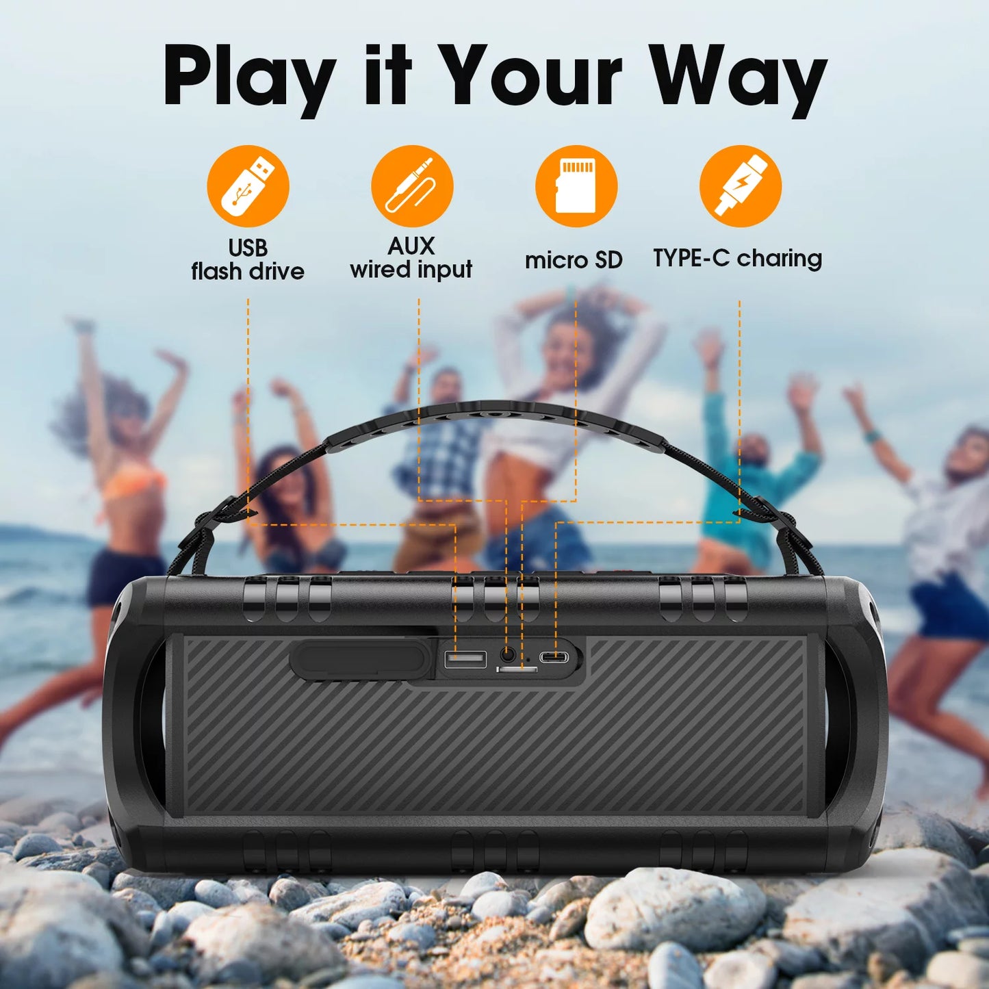 30W Bluetooth Speaker,  Super Portable Waterproof Speaker Loud, Black